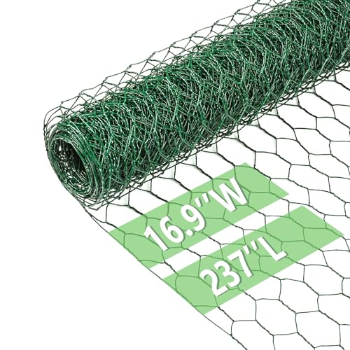 Image of Chicken Wire 16.9 in x 237 in Poultry Wire Netting Hexagonal Galvanized Mesh Garden Fence Barrier for Pet Rabbit Chicken Fencing(PVC-Coated)