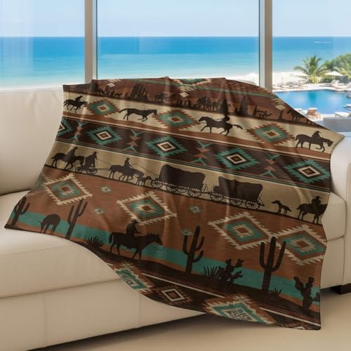 Couverture en flanelle imprimée style occidental avec tissu peluche ultra doux 150x200 - 4