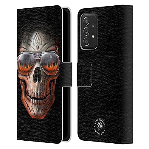 Étui Portefeuille en Cuir Galaxy A52 Anne Stokes Skull Feu Tribal coque
