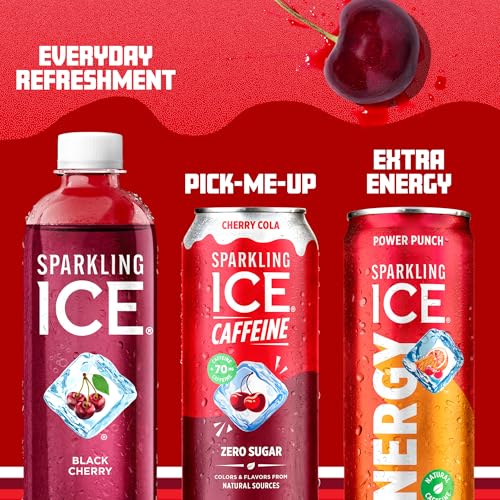 Image of Sparkling Ice Caffeine Soda Shoppe Cherry Cola Perfectly Caffeinated Sparkling Water with 70mg Caffeine, Zero Sugar, with Antioxidants and Vitamins, 16 fl oz Cans (Pack Of 12)