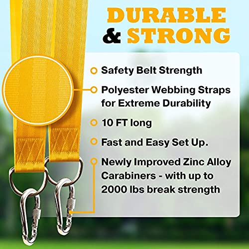 Haibro Outdoor Camping Hammock Tree Straps-Two 10 Ft Extra Long Straps Ropes Adjustable With 2 Carbine Hooks For Single Hammock And Double Hammocks -Holds 2200Lbs Heavy Duty #TOP1