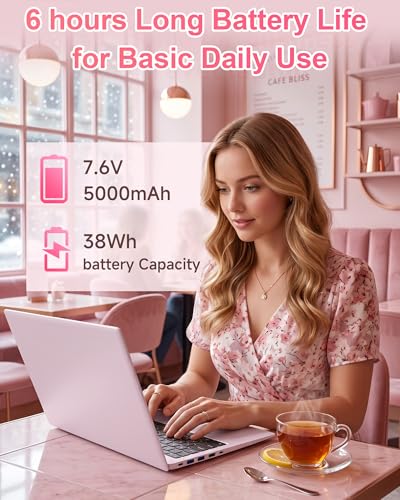Image of 15.6 Inch Pink Laptop Computer, 12GB RAM 256GB SSD, FHD IPS Display, Pentium Gold 6500Y, Lightweight Student Laptop for School, Work & Everyday Use, Portable Laptop with USB-C HDMI WiFi