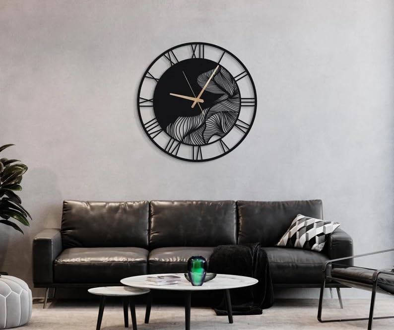 Image of Wall Clock Stylish Metal Analog Wall Clock for Living Room, Bedroom, Office, Kitchen, Home and Hall | Antique Fancy Big Size Modern Wall Watch (Black(DA-185), 40 CM)