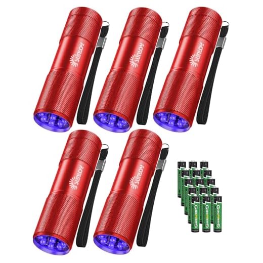 Sunloy Portable Mini 9 LED Set 7-pack Illumination White light Flashlight & 7-pack 400 nM UV Flashlight Black Light UV Lights - Includes 14 Lanyard & 42 x AAA Batteries (7-Pack Whitelight & 7-Pack UV)