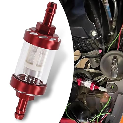 AWGUKA Pack-1 Motorcycles Fuel Filter, Alloy Rust-Proof and Durable Efficient Filter Oil Cup, Transparent Tempered Glass Visible Oil Level Portable Filter, Universal Motorcycles Accessories (Red)