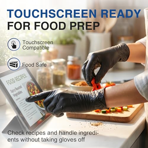 Image of Schneider Medical Black Nitrile Exam Gloves, 5 Mil Latex-Free & Powder-Free Disposable Gloves for Cooking