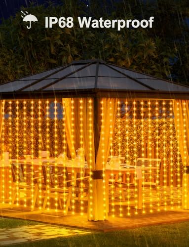 echosari Battery Operated 300 LED Curtain String Lights w/Remote & Timer, Outdoor Curtain Icicle Wall Lights for Wedding Backdrops, Christmas, Holiday, Camping Decoration - Image 9