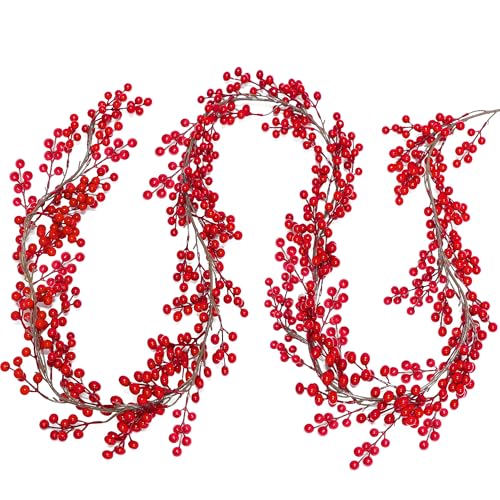 Lulu Home Red Berry Garland, 8.9FT Flexible Artificial Christmas Holly