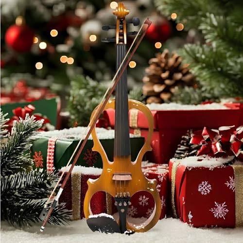 Image of Cecilio 4 /4CEVN-1Y Solid Wood Yellow Maple Metallic Electric /Silent Violin with Ebony Fittings in Style 1 (Full Size)