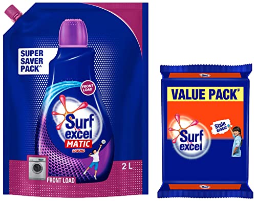 Image of Surf Excel Matic Front Load Liquid Detergent 2 L Refill & Surf Excel Detergent Bar, Laundry Detergent Bar For Clothes, Removes Tough Stains, New long lasting fragrance, 4x200 g