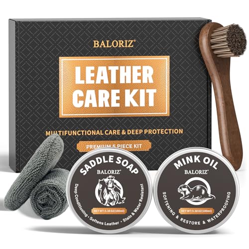 BALORIZ Kit completo de cuidado de botas de cuero, incluye jabón de sillín, cepillo para zapatos y paño, limpiar, acondicionar y restaurar botas de vaquero, botas de trabajo, zapatos y tachuelas