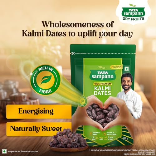 Image of Tata Sampann Premium Kalmi Dates /Khajoor, 200g, Rich in Fibre, Naturally Sweet, Naturally Low-Fat Food (Pack of 3)