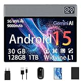 ZENTALITY Android 15 Tablet 10 Zoll HD IPS System mit Gemini AI, 30GB RAM+128GB ROM(TF 2TB) Face ID 9000mAh Octa-Core 2.0GHz 5G WLAN/BT 5 Dual Kamera GPS Bildschirmübertragung Split Screen Modus