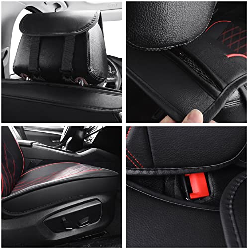 Udpomb 2 Stück Auto Vordersitzbezüge aus Leder in Schwarz&Rot mit Rhombus Motiv - Universelle Passform für Meisten Autos - Airbag kompatibel - Verschleißfestes Kunstleder - Einfache Installation