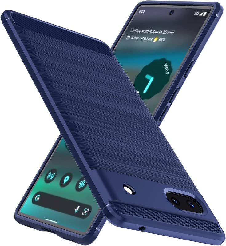 Image of NPRC Hybrid Ultra Slim Protective Case TPU Non-Slip Carbon Fiber Texture Shockproof Case Cover for Google Pixel 6A - Blue