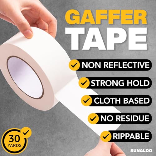 Image of Gaffers Tape Heavy Duty, Easy to Rip, Residue-Free Professional Grade Floor Tape for Electrical Cords, Matte Finish Non Reflective, Weather Resistant (3, White, 2 inch x 30 Yards)