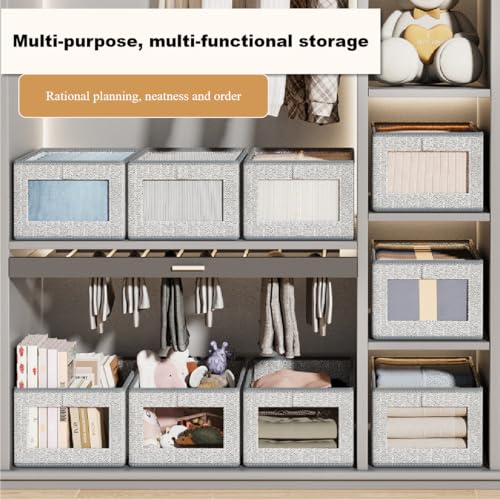 Kongming Kleiderschrank Organizer, 3 Stück Stoff Faltbare Aufbewahrungsbox mit Transparentem Fenster, Schrank Organizer für Spielzeug, Kleidung, Bücher Aufbewahrung (grau, 44 * 30 * 20cm)