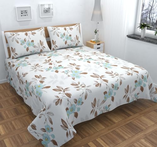 Image of 108x108 Inches Printed Cotton King Size Bedsheet with 2 Pillow Covers | Soft & Breathable Fabric Double Bed Sheet for Bedroom Decor (White, 108 x 108 King Size)