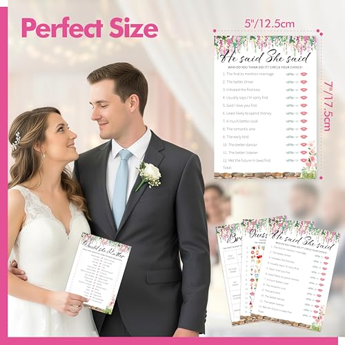 Image of Bridal Shower Game Set, 4 Fun Games & Activities - Bingo Game /Would She Rather /He Said, She Said /Guess The Word for 30 Guests, All-in-one Set Wedding Party Supplies