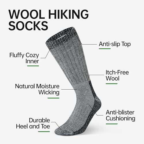Image of Alvada Mens Merino Wool Crew Socks Thermal and Warm Socks for Winter Work Hiking Running 3 Pairs