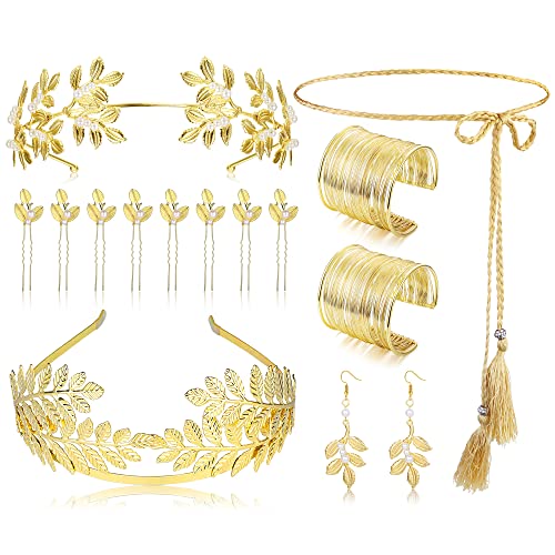 HAIAISO 14 Pcs Greek Goddess Costume Accessories Set Laurel Leaves Crown Upper Arm Coil Bracelet Hair Headpiece Earrings Necklace Toga Waist Belt Women Party Bridal Wedding Party(Coil Bangle) by HAIAISO - Used condition - US$11.18