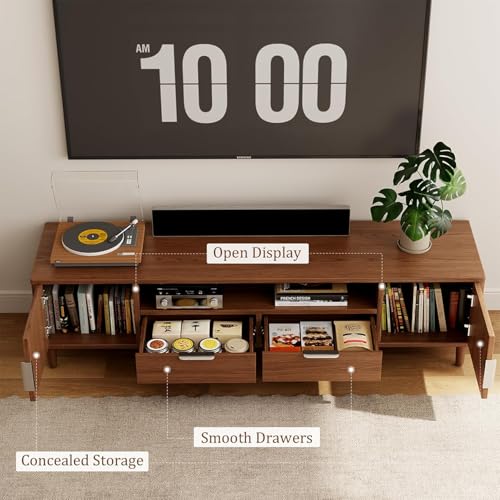 Image of Solid Sheesham Wooden Tv Unit with 2 Drawer, 2 Doors & 2 Shelf Storage | Media Console Tv Cabinet | Tv Stand Wih Elegant Design for Home Decor | (60 x 16 x 16 inches)