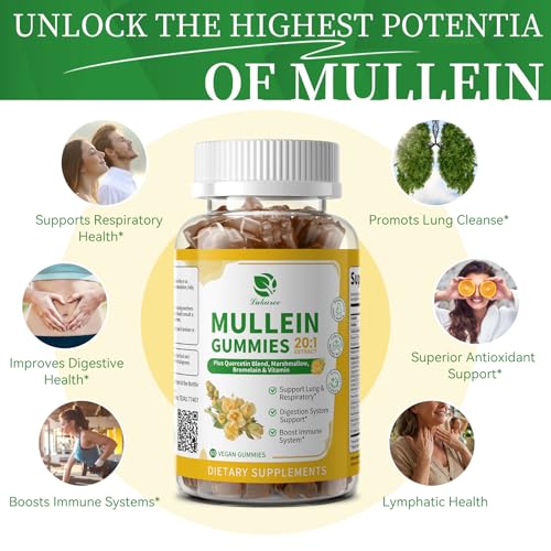 Image of (2 Pack) Mullein Gummies for Lung Cleanse & Lymphatic Drainage* -120 Count | Extra Strength Mullein Leaf Extract w /Quercetin, Elderberry & Marshmallow for Respiratory & Immunity - for Women & Men-Vegan