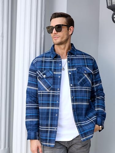 Image of TACVASEN Men's Flannel Shirt Quilted Lined Theraml Winter Coat Button Down Insulated Flannel Shirts Jacket