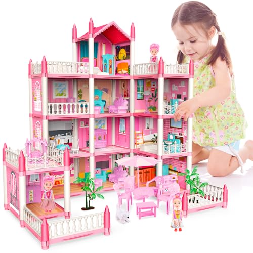 deAO Doll Casa Delle Bambole - Casa Dei Sogni di Barbie per Bambini 4 Piani 14 Camere Gioco Case delle DIY Bambole Set...