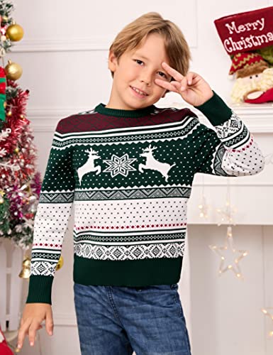 Image of MISSKY Family Christmas Sweater Crew Neck Reindeer Snowflakes Knitted Pullover for Women /Men /Kids