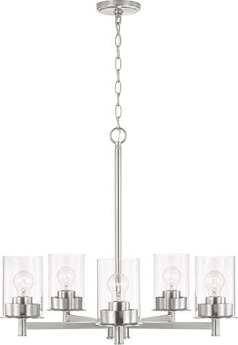 HomePlace Lighting 446851BN-532 Mason - Candelabro redondo de cristal transparente de transición, 5 luces, 500 vatios totales, 24 pulgadas de alto x