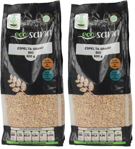 ECOSANA ESPELTA GRANO CERTIFICADO BIO by DRASANVI - Fuente de fibra - VEGANO - 500g (Paquete de 2)