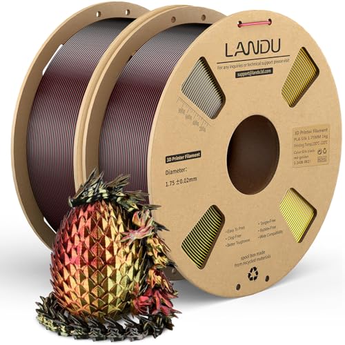 Image of LANDU Silk Tri-Color PLA Filament 1.75mm 2Kg, 2Pcs 1KG Triple Color Silk PLA Filament, Silk Bundle PLA Filament, Neatly Wound 3D Printer Filament, Multicolor Filament + /-0.02mm, Black Red Gold