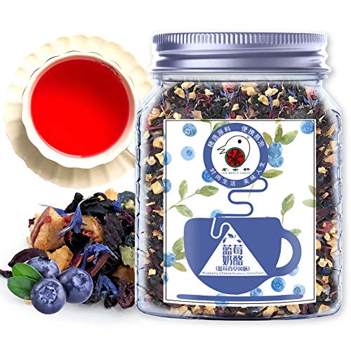 Plant Gift Blueberry Cheese (Roselle, pomme, raisin, myrtilles, chrysanthème, menthe poivrée) Sacs à thé en vrac, en vrac, non GMO, arôme de fruits mélangés, sac à thé chaud et glacé 70g / 2.5oz Cover