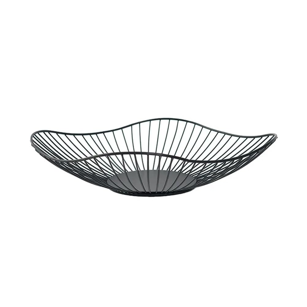 FZL02068LM Fruit Bowl Iron Fruit Basket Container Bowl Home Creative Drain Display Table Bread Snacks Tray Versatile(Black)