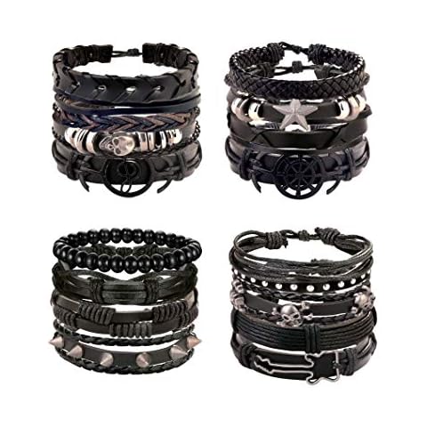Florideco 16Pcs Black Skull Leather Bracelets Set Cover
