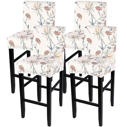 Image of SearchI Bar Stool Covers Set of 4, Stretch Washable Barstool Seat Covers, Counter Height Chair Covers for Kitchen Dining Room Cafe (Beige Flower 1)