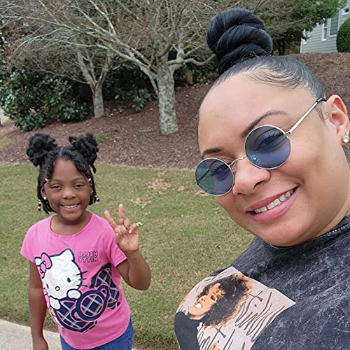 Poraday Circle Lennon Glasses Retro Round Polarized Sunglasses Hippie Style Small Circle Sun Glasses (Silver/Clear Blue) #TOP2