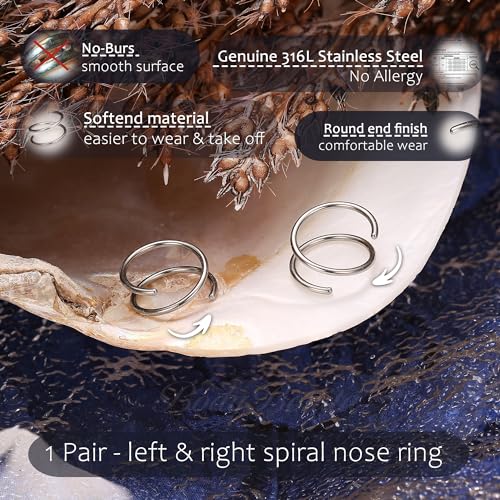 BodyBonita 2-8Pcs Softened 316L Stainless Steel Double Hoop Nose Ring for Single Piercing 22G 20G 18G Bendable Twist Spiral Nose Rings Hoops for Women 8mm 10 mm4