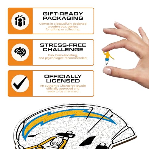 Iconic Puzzles, Los Angeles Chargers Helmet, Wooden Puzzle officially licensed NFL, 100% sustainable - Image 3