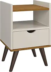 Mesas De Cabeceira Retrô Com Nicho Alice (Off White/Freijó)