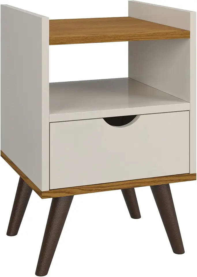 Mesas De Cabeceira Retrô Com Nicho Alice (Off White/Freijó)