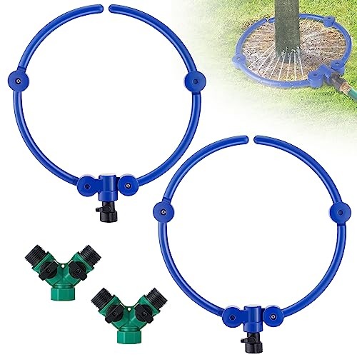 2Pcs 360&deg; Tree Water Sprinkler, Adjustable Tree Watering Ring with Y Hose Splitters, Circle Tree...