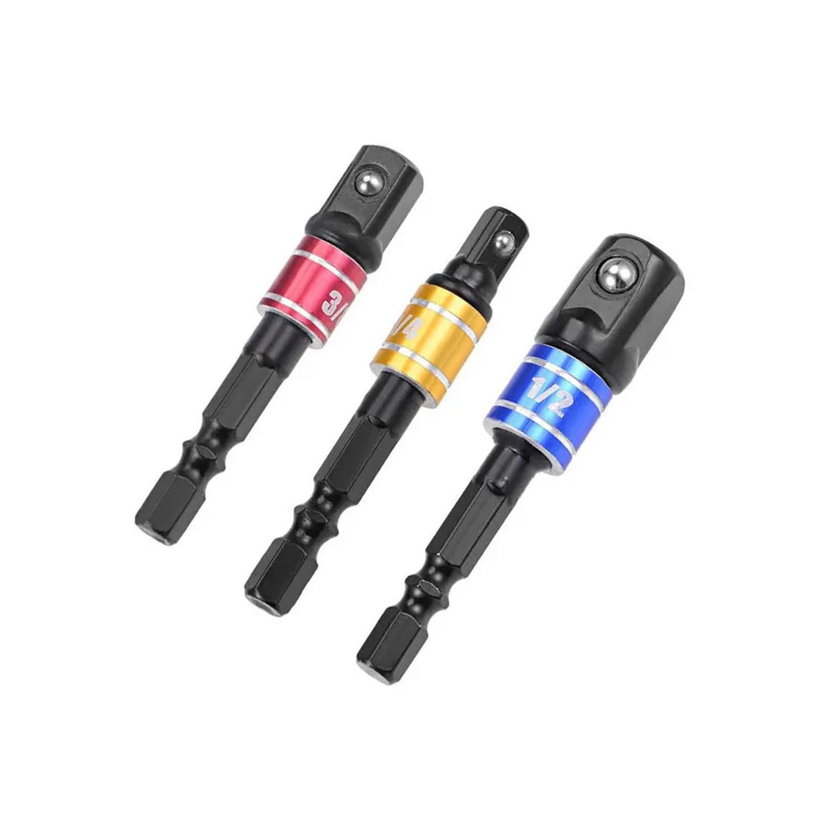 Drill Socket Impact Drill Extension Drill Bits Bar 1/4 3/8 1/2 Size 3Pcs(Black)