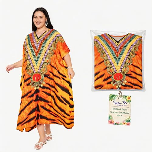 Image of Gypsie Blu Women Plus Size Kaftan Dress Beach Cover Up Maxi Dresses for Women, V-Neck Kimono Sleeve 1X-3X