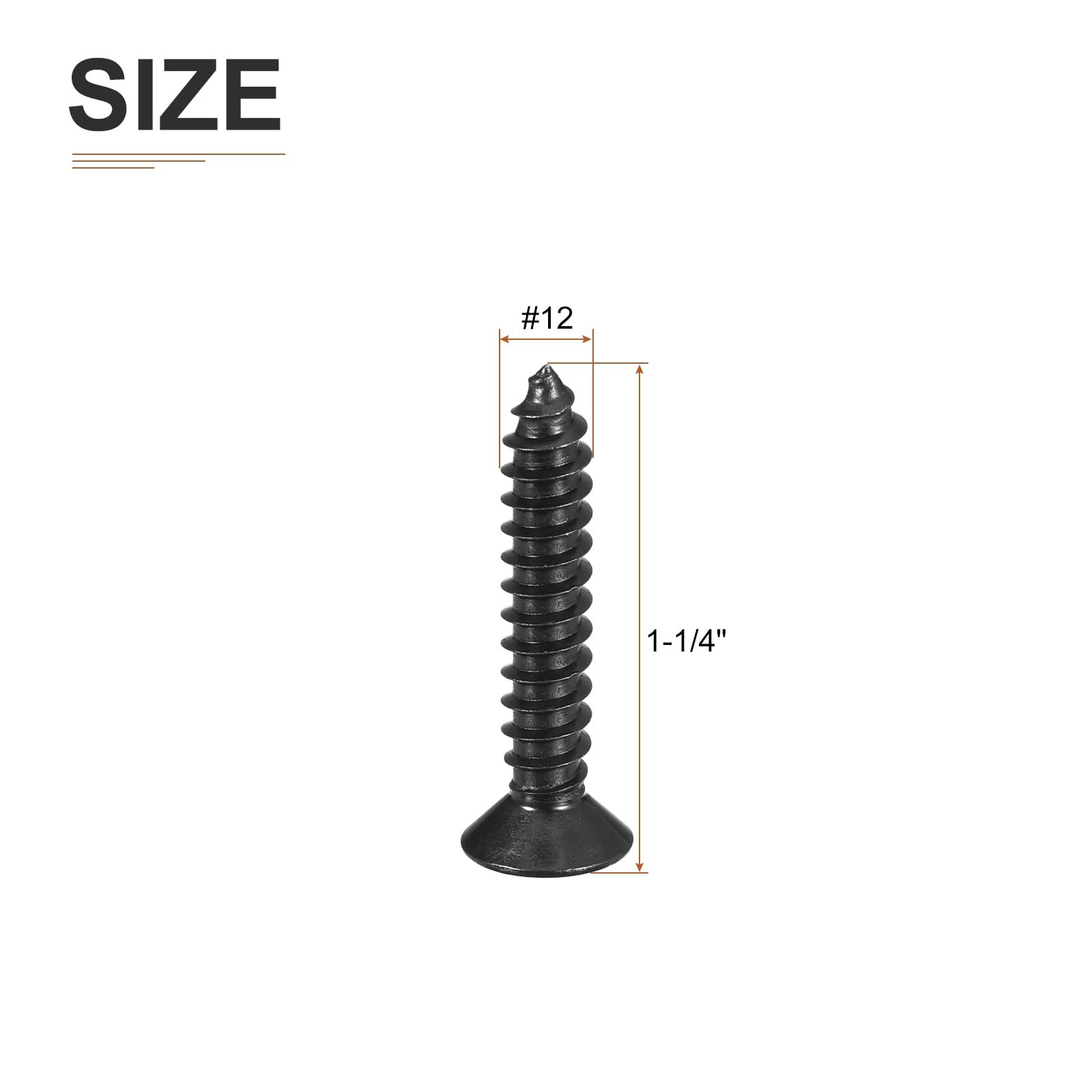 DTGN 100Pcs #12x1-1/4" Flat Head Wood Screws, 304 Stainless Steel Phillips Self Tapping Screws - Good for Woodworking Furniture - Black - Image 2