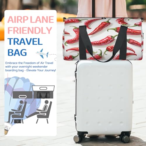 Chili Pepper Sports Duffle Bag for Women Men Waterproof Overnight Weekender Bag with Adjustable Strap Travel Tote Bags for Beach Yoga Work Dance Swim3