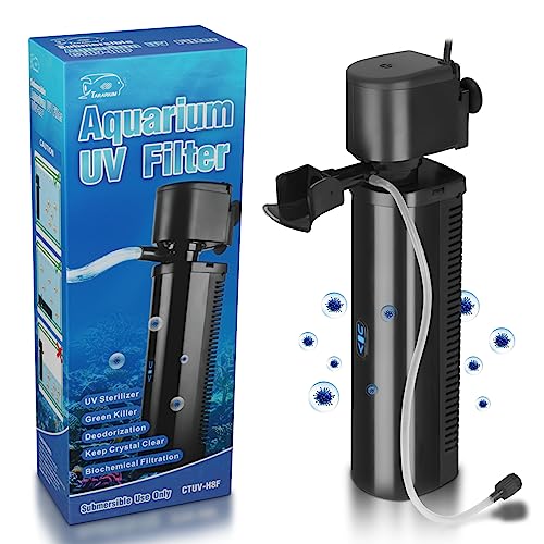 Tararium Aquarium Filter For 40-150 Gallon Tank, U-V Fish Tank Green Clean Machine Submersible Powerful Pump Canister Filter 400Gph For Pond Turtle Tank Saltwater Freshwater Crystal Clear Green Killing thumb #6