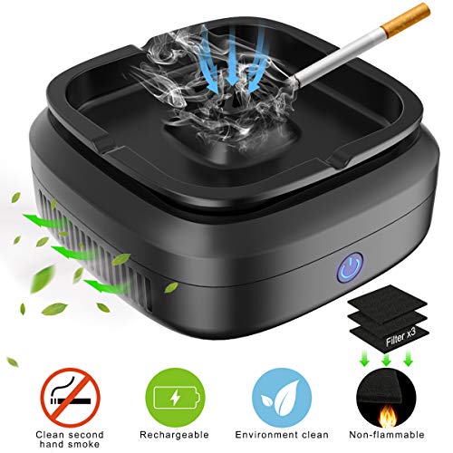 NOTENS Cenicero purificador de aire, multifunción, Cenicero de cigarro, recargable, USB, sin humo, para el hogar, oficina, coche, 3 redes de filtro incluidas