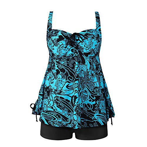 ProEtrade Zweiteiliger Tankini Badeanzug für Damen, Übergröße, Blumenmuster, US22/56, Dunkelblau Cover